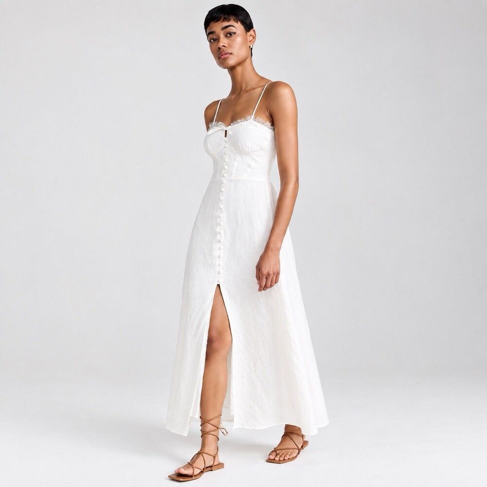 Love Shack Fancy Linella Linen Maxi Dress Size 2 Antique White MSRP $495